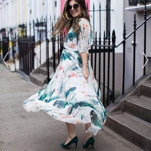Waterfall print chiffon maxi dress